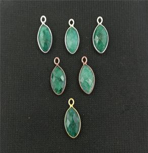 Emerald Stone <b>Bail</b> Marquise Shape Silver 925 Bezel Gold Plated Gemstone <b>Pendant</b> - Product Image 2