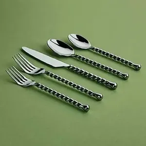 Ensemble de couverts de qualité exclusive en acier inoxydable plaqué or avec poignée en laiton parfait pour les cuillères de service de mariage et de dessert - Product Image 3