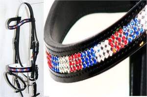 Cheval Nouveau BRIDLE Anatomique Cuir Noir Rembourré Qualité Premium REINS Argent Cristal - Product Image 3