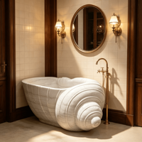 Baignoire autoportante de luxe en marbre naturel en forme de coquillage, blanche, pour villa, complexe hôtelier, jardin, hôtel