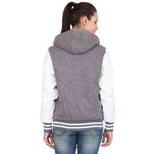 2025 tendance élégant gris blanc femmes Baseball Varsity vestes respirant hiver polaire avec coupe-vent à capuche haut pour les filles - Product Image 4