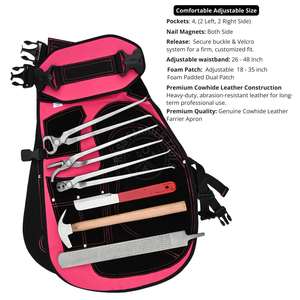 Farrier <b>Tools</b> Kit and Apron <b>Set</b> <b>Pink</b> Multi Pocket Farrier Chaps with Silver Hoof Nipper Nail Clincher Shoe Puller hammer Rasp - Product Image 2