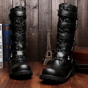 Bottes de combat mi-mollet pour homme, grande taille, en cuir véritable, style western, hautes, imperméables, pour l'été et l'hiver, semelle en caoutchouc - Product Image 1