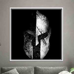 Casque Spartan Molon Labe sur toile : Impression moderne noir et blanc, toile encadrée blanche - Product Image 1