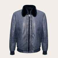 Blouson de moto en cuir véritable gaufré pour homme, col rond, design personnalisé de luxe, imprimé python, fermeture éclair, grande taille, fourrure de mouton