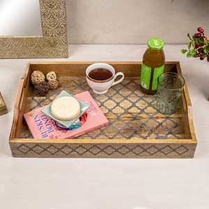 Bandeja Rectangular Moderna de Madera para Servir Té Café y Platos para Decoración del Hogar y Bodas Ramadán - Product Image 1