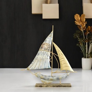 โมเดลเรือโลหะสีฟ้าและสีเบจสีฟ้าท้องฟ้าทำด้วยมือสุดน่ารักของตกแต่งบ้าน - Product Image 3