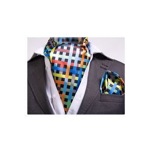 Colorful Lattice Printed Blue <b>Square</b> <b>Scarf</b> & Handkerchief Set for Adult Men One Size - Product Image 1