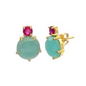 ใหม่มาถึง Aqua Chalcedony และสีชมพู Cz พลอย925เงินสเตอร์ลิงรอบรูปร่างต่างหู - Product Image 1