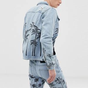 Veste en jean bleu clair pour homme, coupe oversize, coupe-vent, écologique, épaisseur standard, doublure polyester, style urbain, hiver - Product Image 3