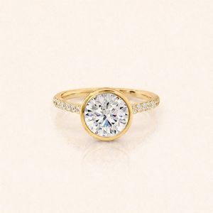 IGI Certified Round Cut Lab Grown Diamond Engagement <b>Ring</b> 9K Yellow / White & Rose <b>Gold</b> Bezel <b>Set</b> Pave Diamond Bridal <b>Ring</b> - Product Image 5
