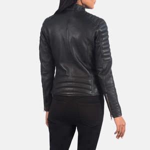 Chaqueta de Motociclista Acolchada para Mujer Adalyn, Cuero Vacuno Negro, Logotipo Personalizado, Exterior de PU, Cuello Solapa, Talla XL, Temporada Otoño - Product Image 5