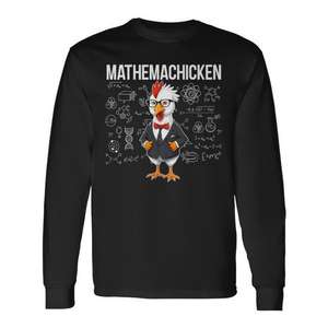T-shirt a maniche lunghe premium Chicken Math Genius Nerdy, T-shirt promozionale Chicken Mathemachicken - Product Image 1