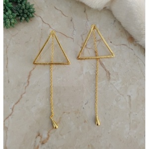 Orecchini a Lampadario Fatti a Mano in Ottone Placcato Oro, Geometrici Vintage Bohemien, a Perno e Pendenti, per Outfit Etnici da Festa - Product Image 2