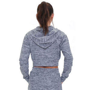 Sweat à capuche à cordon de serrage solide pour femmes sport gymnastique entraînement à manches longues haut court à capuche - Product Image 3