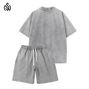 Conjunto corto de verano para hombre, conjunto de verano de 2 piezas para hombre, conjunto de camisa informal, chándal ligero lavado con ácido para hombre - Product Image 1