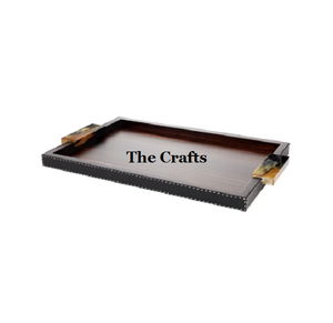 Ensemble de 2 plateaux de service de tailles différentes en bois et cuir, de qualité supérieure, forme rectangulaire, en vente - Product Image 5