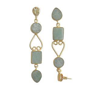 ต่างหูห้อยยาวประดับอะมาโซไนต์ทองเหลืองชุบโรเดียม - Product Image 2