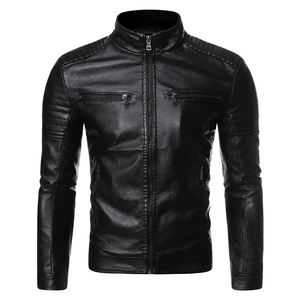 Chaqueta de piel sintética Vintage para hombre Estilo motorista de moda con bolsillos con cremallera Abrigo informal para primavera - Product Image 1