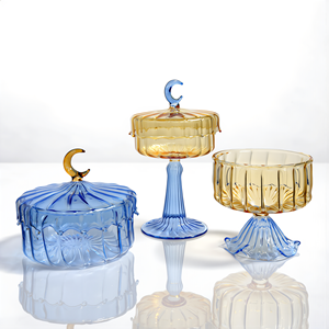 Plato para Dulces de Ramadán con Tapa, Diseño de Luna Creciente, de Vidrio Soplado a Mano, con Base, para Dátiles, Decoración de Mesa para Eid, en Caja de Regalo de Colores, Venta al por Mayor - Product Image 6