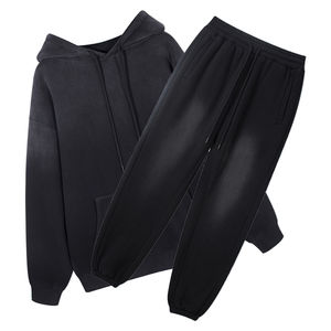 Conjunto de chándal de invierno de algodón de gran tamaño para hombre Sudadera con capucha desgastada estampada y traje de sudor lavado ácido Estilo deportivo vintage elegante - Product Image 5