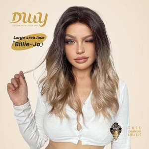 Billie-Jo-DWY 20 Inches Glueless Synthetic <b>Wig</b> for Women 136 Lace Front Free Part Mid-Length Wavy <b>Brown</b> Gradient Transparent - Product Image 1