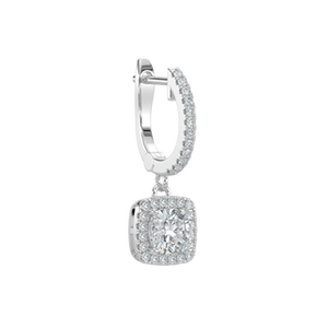 White Gold Cushion Halo Solitaire <b>Dangle</b> <b>Diamond</b> <b>Earrings</b> - Product Image 4