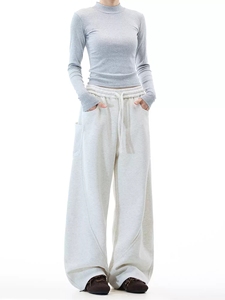Pantalons de survêtement à jambes larges à taille élastique de style nouveau pour femmes Pantalons de sport décontractés à coupe droite Vintage pour l'automne et l'hiver 100% coton - Product Image 2