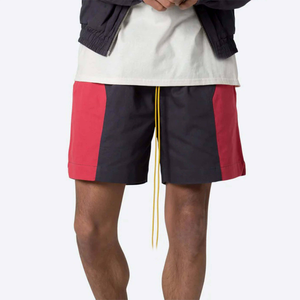 Shorts personnalisés rouge et noir à blocs de couleur pour hommes, streetwear, panneau contrasté, cordon de serrage, shorts d'été - Product Image 4