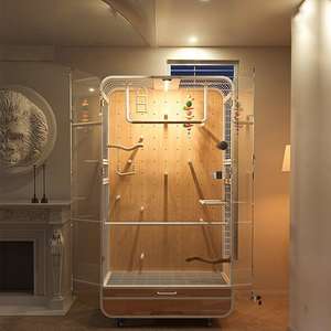 กรงนกมาคอว์เหล็กขนาดใหญ่แบบพาโนรามาใหม่แบบคลาสสิกสำหรับสัตว์เลี้ยงรูปแบบทึบพร้อมกล่องถาดโลหะสำหรับบรรจุ - Product Image 5