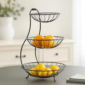 Cesta de fruta de Metal decorativa para exhibición de fruta fresca Centro de mesa de comedor y decoración moderna del hogar - Product Image 1