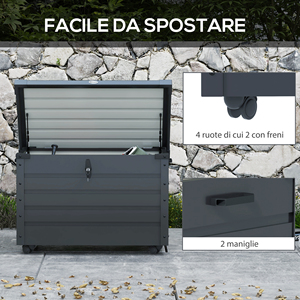 Outsunny 295L Cofre de Almacenamiento para Exteriores con Cerradura y 2 Asas, Acero Galvanizado, 120x62x66 cm, Gris Oscuro - Product Image 4