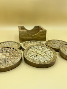 Juego de 6 posavasos de jacinto de agua con borde de bambú Productos ecológicos Hecho en Vietnam Decoración de mesa al por mayor - Product Image 5