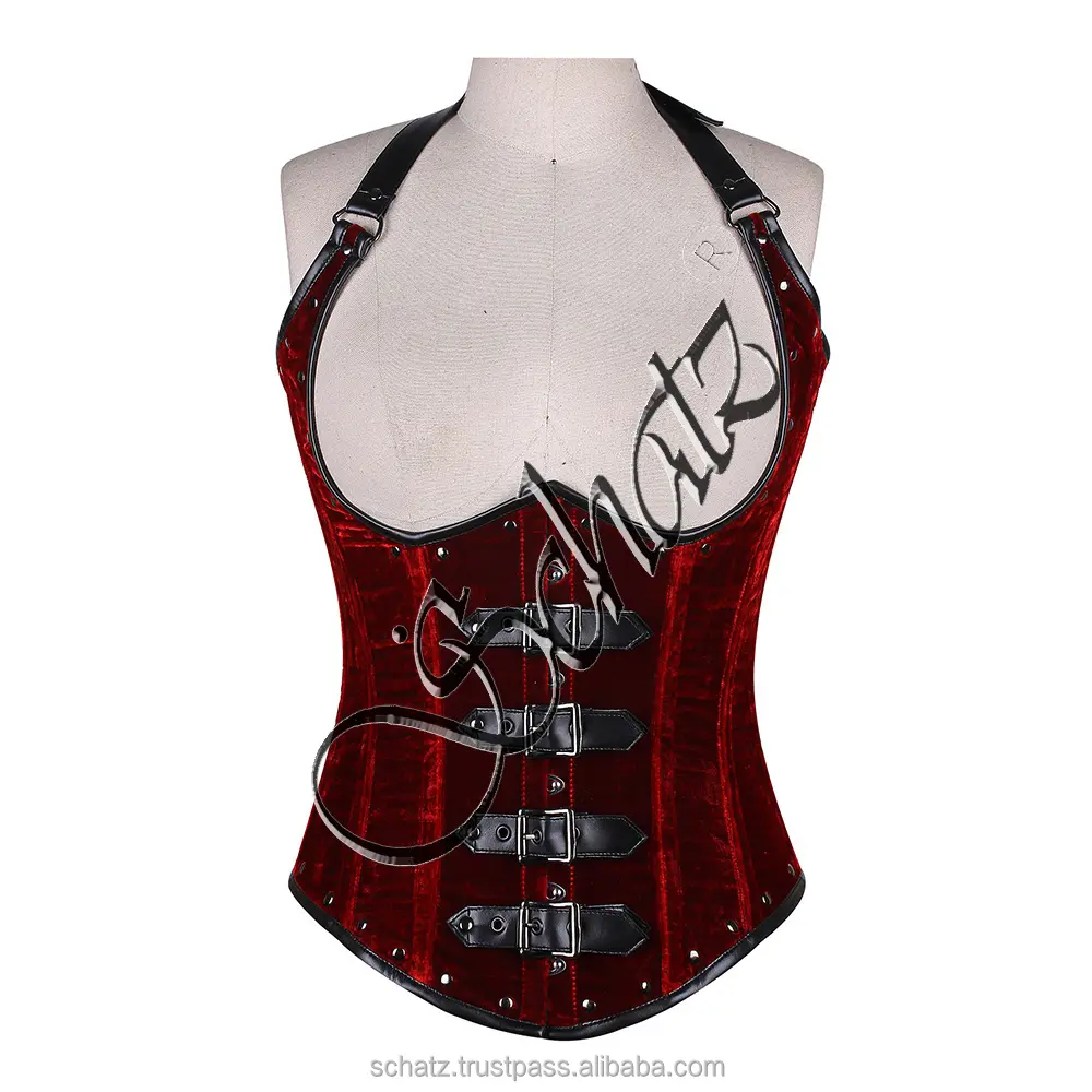 Schatz Unterbust Korsett rotes Samt Bustier Schnallenbänder gotisches Steampunk Damenkorsett sexy Kleid Überbüst Taille Bustier Oberteil