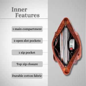 Artist's Creation Women's Genuine Brown Leather Fashion Shoulder <b>Tote</b> <b>Bag</b> Zipper Closure Cotton Lining for Office Laptop <b>Work</b> - Product Image 4