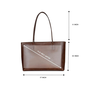 Hermoso Bolso Tote de Cuero Genuino para Mujer |   Bolso de Mano para Portátil de 15 Pulgadas |   Maletín Estilo Vintage |   Marrón Oscuro - Product Image 3