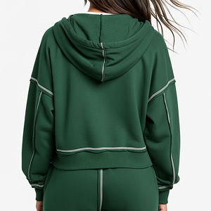 Sudadera con Capucha Corta y Hombros Caídos con Logotipo Personalizado, Sudadera con Cierre para Mujer, Costuras en Contraste, Transpirable - Product Image 2