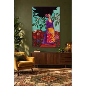 Fida, jeune fille en blouse violette devant des branches feuillues, impression sur toile - Product Image 3