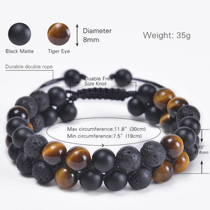 Braccialetto di protezione bracciale in pietra lavica agata occhio di tigre bracciale intrecciato a doppio strato regolabile con energia per gioielli da donna da uomo - Product Image 2