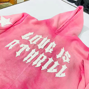 2025 Customization Hoodie100%Cotton Fleece Cropped Distressed Patch <b>Applique</b> Embroidered Acid Washed SunFaded Hoodies for Unisex - Product Image 3