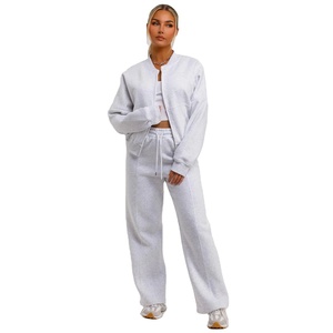 Hot Sell Ladies Tracksuits <b>Drop</b> Shoulder <b>Stand</b> Collar Sweatshirt With Plus Size Trouser High Street Wear Sweat Suits - Product Image 5