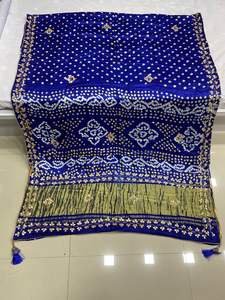 Belle nouvelle Pure Gaji soie Saree main Bandhej Lagdi Patta Zariweaving Pallu Original main Gottapatti travail tenue de soirée - Product Image 6