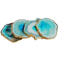 Bleu ciel Agate caboteur ensemble or galvanoplastie pour thé et café décor à la maison vaisselle cristal hôtesse cadeau tranche magnésie artisanat
