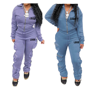 <b>Womens</b> Two Piece Cargo Tracksuit Zip Up Hoodie And <b>Jogger</b> Pants Set With Pockets Casual Streetwear Activewear <b>Outfit</b> - Product Image 1