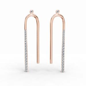 Pendientes colgantes modernos minimalistas con diamantes de corte redondo de 0.75 quilates en forma de U, engastados en oro amarillo, blanco y rosa de 9K con pavé. - Product Image 2