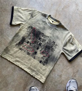 T-shirt personnalisé pour hommes 100% coton Vintage Washed Distressed T-Shirt avec DTG Imprimé Logo Loose Fit Dirty Style t-shirt - Product Image 2