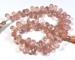 8-12mm Faceted Briolette Teardrop Beads 8 Strand Natural <b>Pink</b> Strawberry Quartz Factory Price Loose Gemstones - Product Image 5
