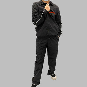 Survêtement coupe-vent personnalisé imprimé OEM de couleur unie avec poches léger 100% coton noir 2 pièces réversible pour hommes - Product Image 4