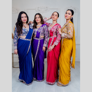 Saree de luxe jaune moutarde prêt à l'emploi avec détail de fil fin et fournisseur de chemisier Zari à manches longues subtiles d'Inde - Product Image 5