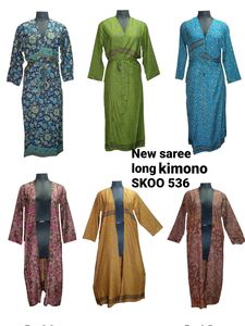 New <b>Silk</b> Long Saree Kimono Style Kaftan Floral Printed for Ladies Night Wear Traditional <b>Dress</b> - Product Image 2